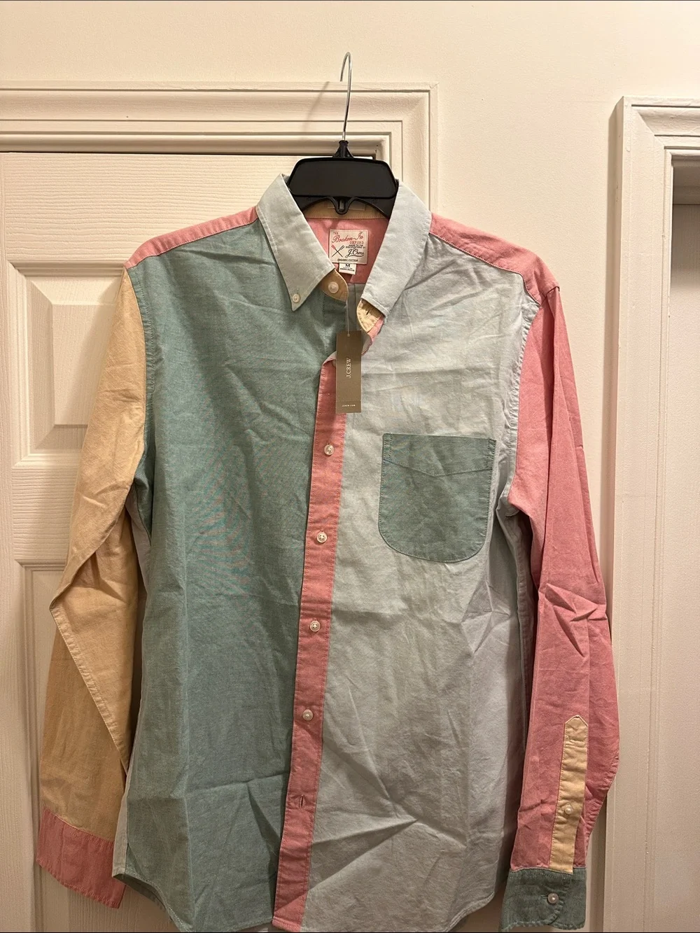 J. Crew Men's Patchwork Button-Down Shirt in Pink, Green, Beige